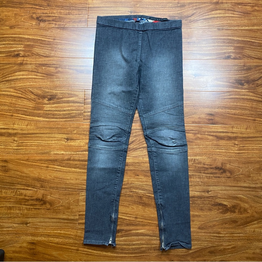 Rockstar Women's Gray Midrise Skinny Moto Ankle Zip Stretch Jegging Size Small